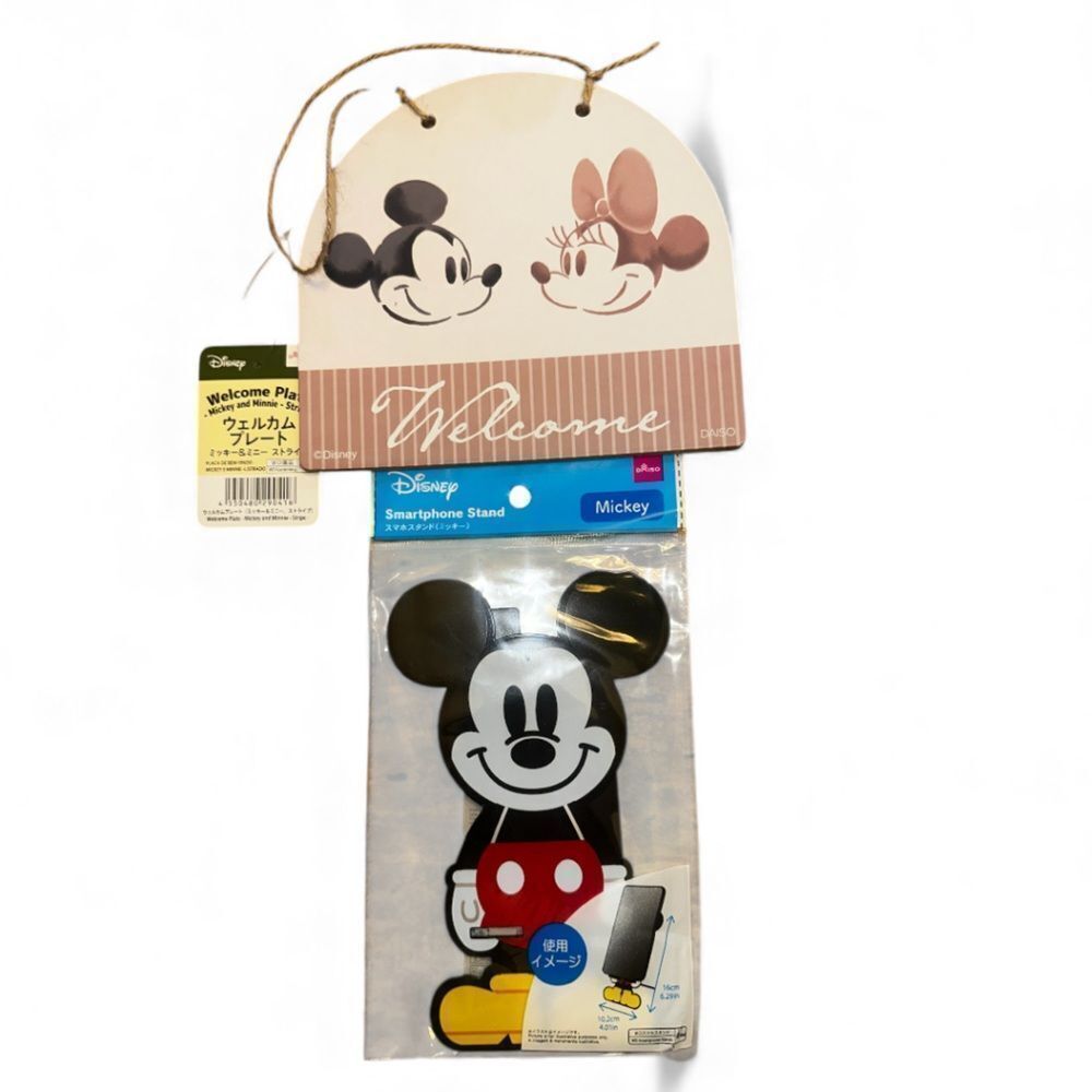 Disney Mickey Mouse Phone Holder and welcome sign.